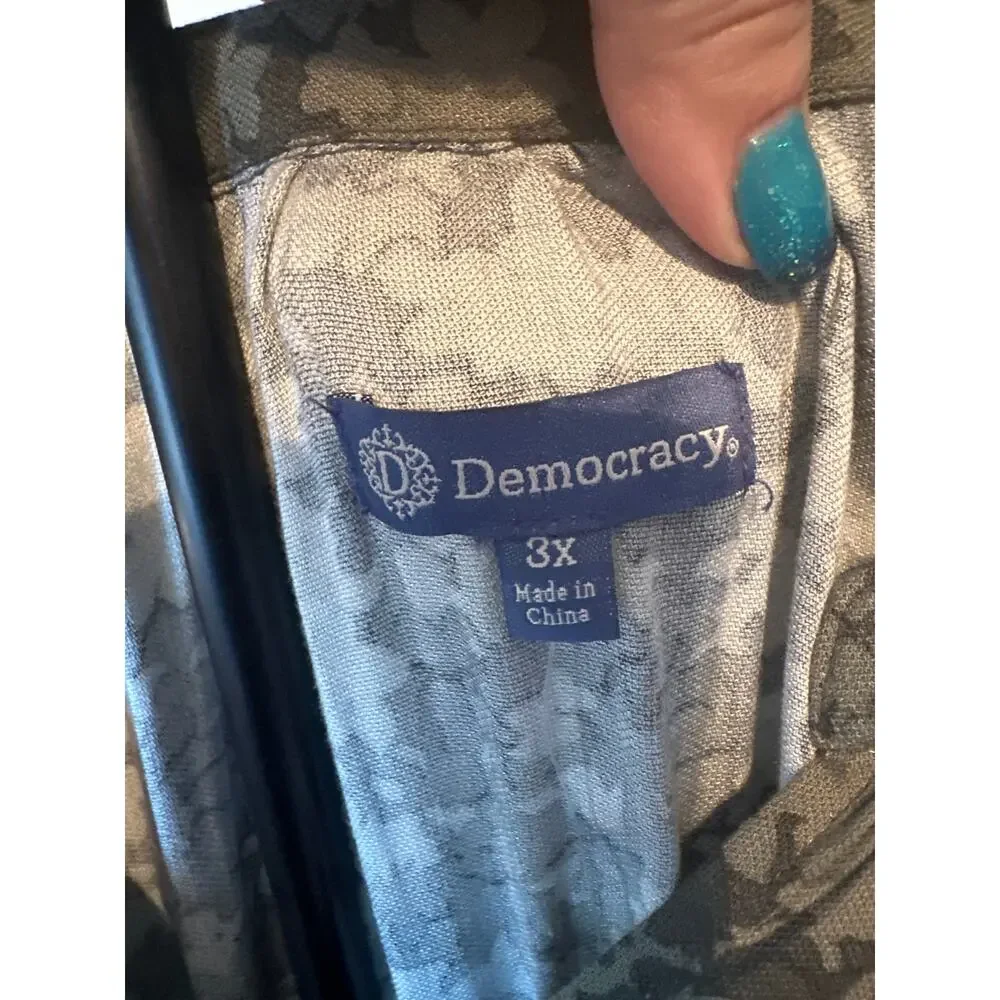 Democracy Tiered Flowy House Dress Thyme Green Floral 3X NWT
